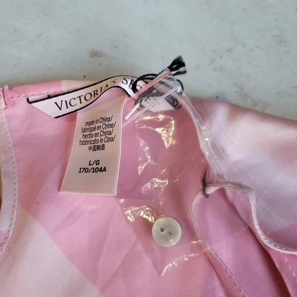NWT VICTORIAS SECRET SATIN Pink Striped Keyhole CAMI VS SLEEP SHIRT TANK TOP L - Picture 2 of 9